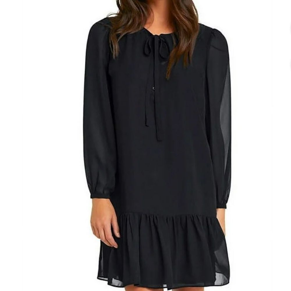Draper James Black Long-Sleeve Ruffled Hem Dress